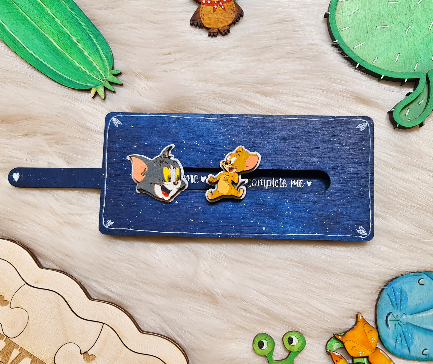 Swipe card "Tom & Jerry" Valentine's wooden message