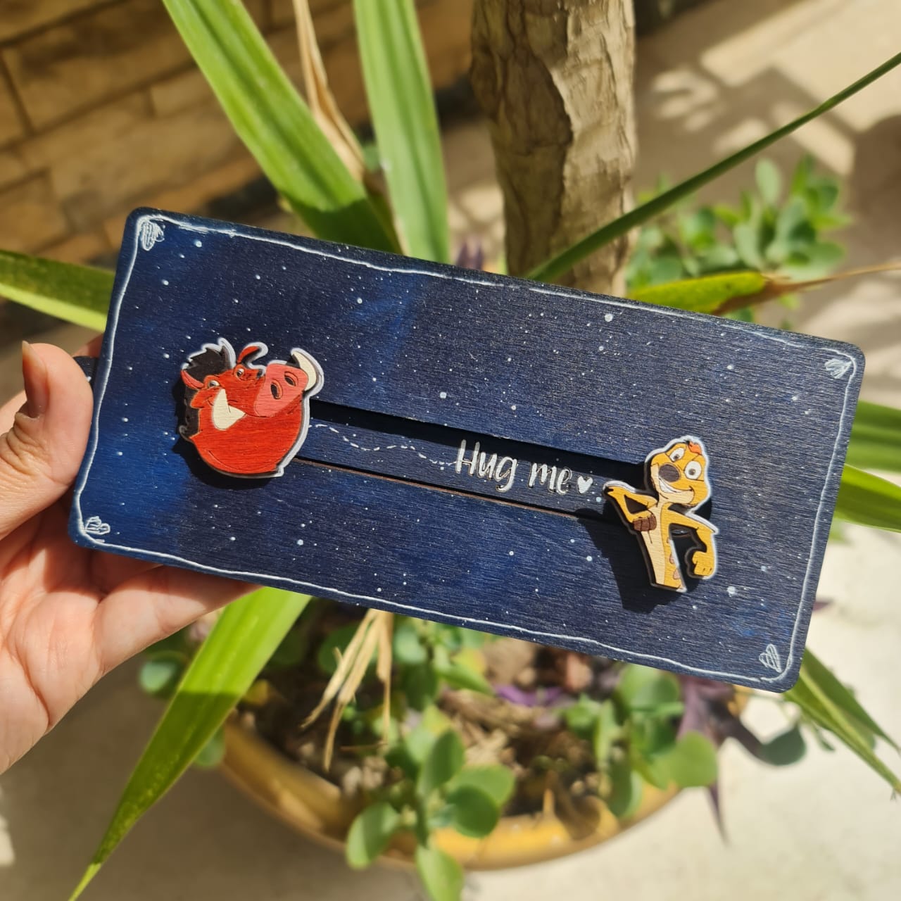 Swipe card "Timon & Bomba" Valentine's wooden message