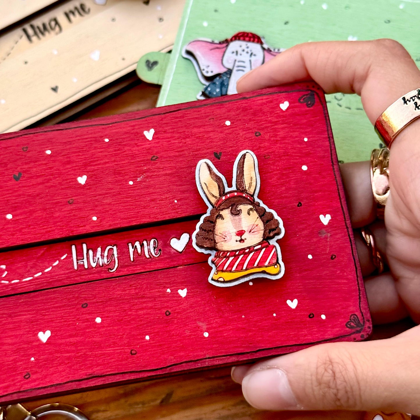 Swipe card "Bouncy & Bunny" Wooden Message❤️