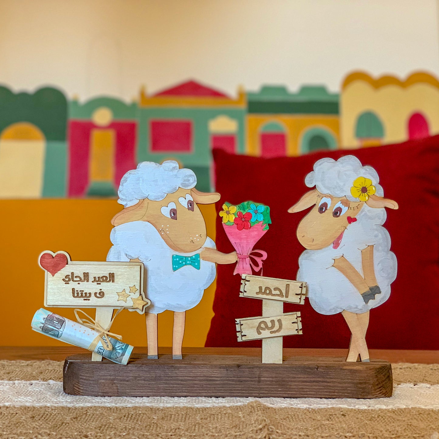 Wooden Stand Sheep For Couple