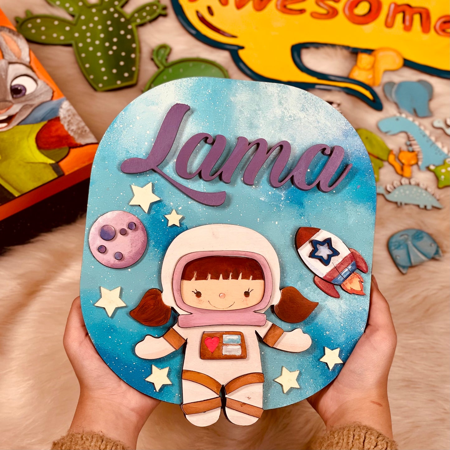 Signboard "Astronaut Sketch for Girls" With Custom Name