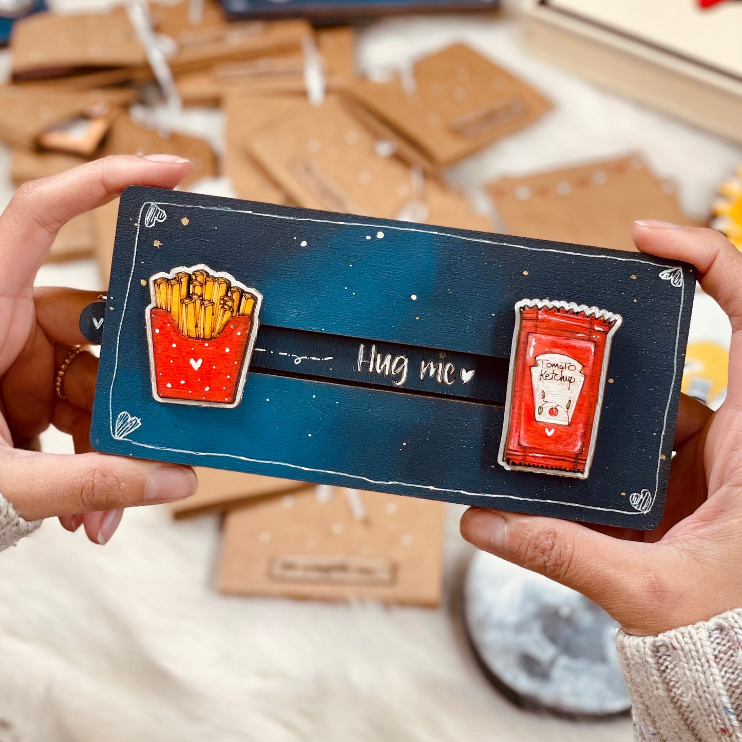 Swipe card "Fries& Ketchup" Valentine's wooden message